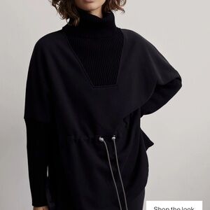 Varley Cavello Style Black Turtleneck Sweater with Waist Drawstring